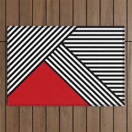 Black and white stripes with red triangle Outdoor Rug