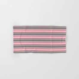 [ Thumbnail: Grey and Light Pink Colored Lines Pattern Hand & Bath Towel ]
