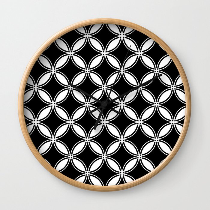 Large Black Geometric Circles Interlocking on White Background Wall Clock
