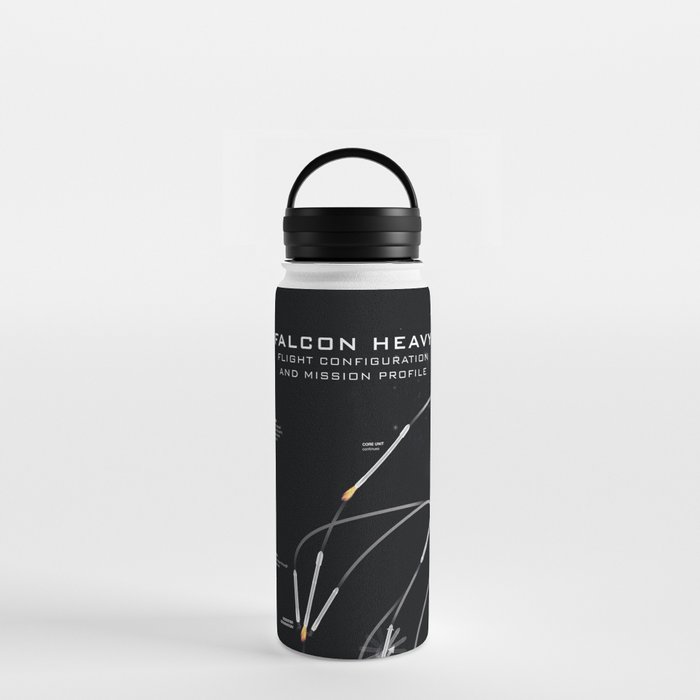 SpaceX Falcon Heavy Spacecraft NASA Rocket Blueprint in High Resolution (all black) Water Bottle