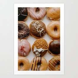 Delicious Doughnuts Art Print | Chocolate, Glazed, Nuts, Bread, Snack, Coffee, Almonds, Sugar, Cream, Digital Manipulation 