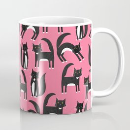Black and White Tuxedo Cats on Pink Mug