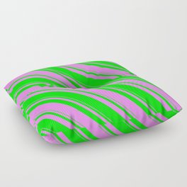 [ Thumbnail: Violet and Lime Colored Stripes Pattern Floor Pillow ]