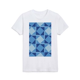 Geometric Blue Modern Twisted Checkerboard Kids T Shirt