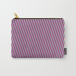 [ Thumbnail: Deep Pink, Green, and Dark Slate Blue Colored Lines/Stripes Pattern Carry-All Pouch ]