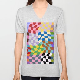 colorful wavy checkerboard V Neck T Shirt