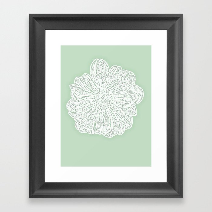 Single White Dahlia Lino Cut Soft Sage Green Framed Art Print By Single White Dahlia Lino Cut Soft Sage Green Framed Art Print