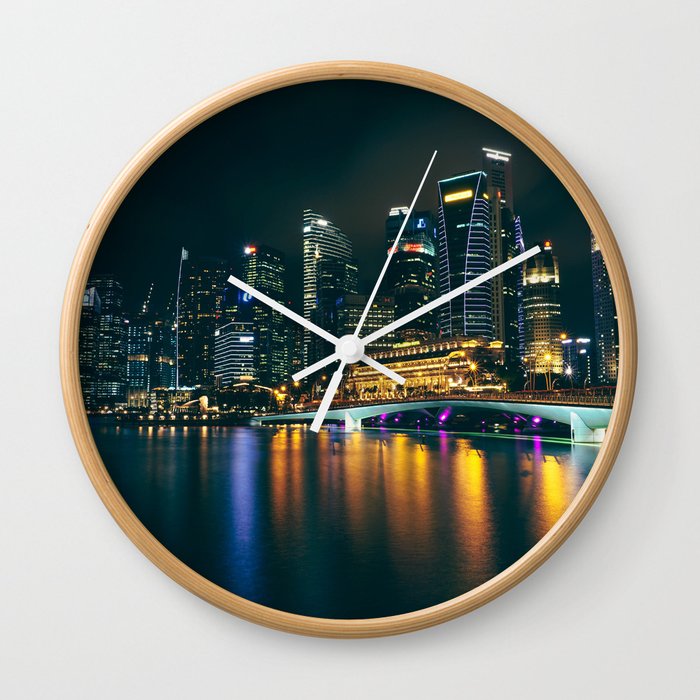 Singapore At Night Wall Clock