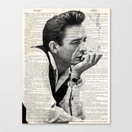Johnny Cash smoking a cigarette over Vintage Dictionary Page Canvas Print