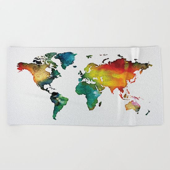 Multicolor World Map 04 Beach Towel