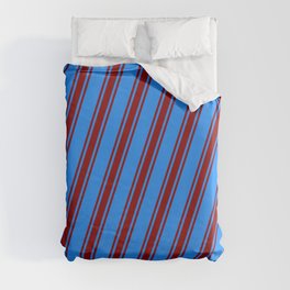[ Thumbnail: Blue & Dark Red Colored Striped/Lined Pattern Duvet Cover ]