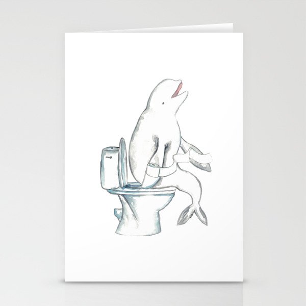 Beluga whale in the bathroom painting watercolour Stationery Cards