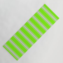 [ Thumbnail: Green & Light Gray Colored Lined/Striped Pattern Yoga Mat ]