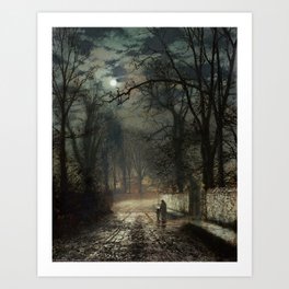John Atkinson Grimshaw - A moonlit Lane - Victorian Retro Vintage Painting Art Print