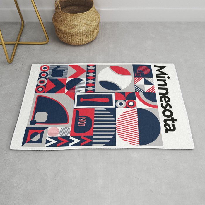 Minnesota Baseball Print, Minimalist Poster, Bauhaus City Art, Minneapolis Team Colour Gift for Baseball Fan Rug