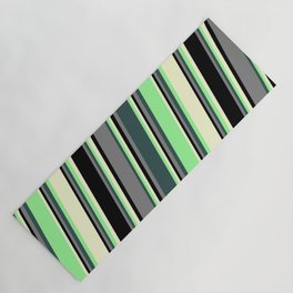 [ Thumbnail: Colorful Grey, Dark Slate Gray, Green, Light Yellow, and Black Colored Striped Pattern Yoga Mat ]