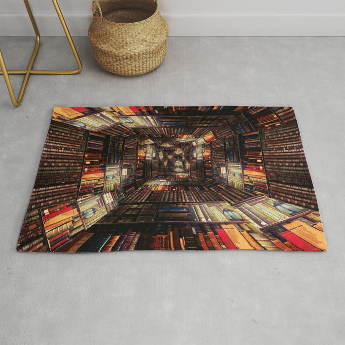 Bookshelf Books Library Bookworm Reading Pattern Rug