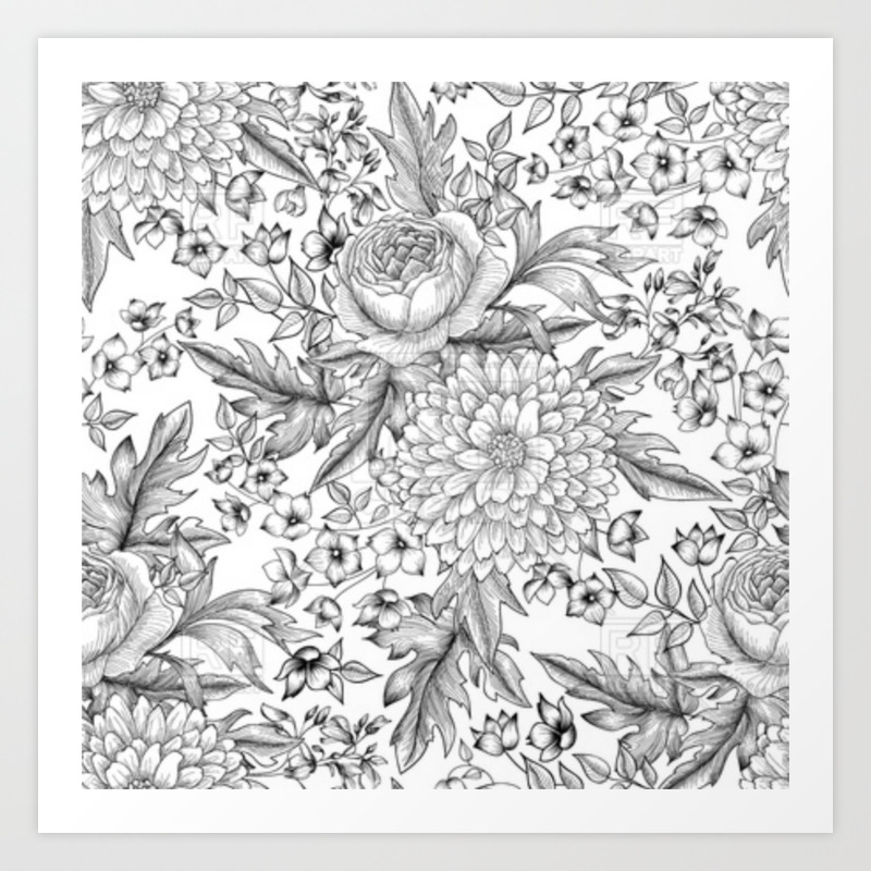 Flower Pattern Pencil Drawing Art Print By Loveart69 Society6