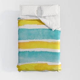 Watercolor yellow and turquoise stripes Duvet Cover