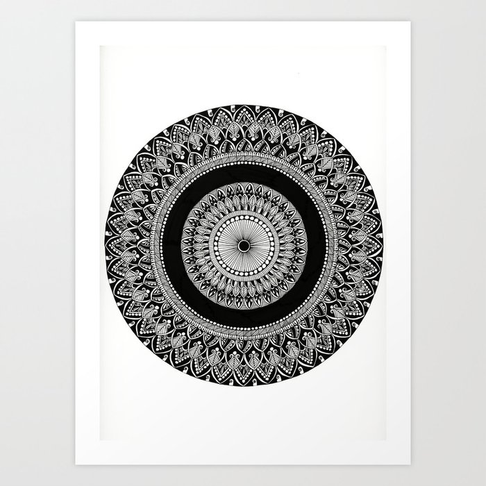 Mandala Art, Black and White Art Print