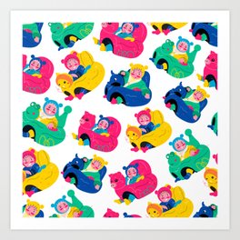 Cute kids are sitting on the animal safe chairs illustration, repeat seamless pattern design Art Print