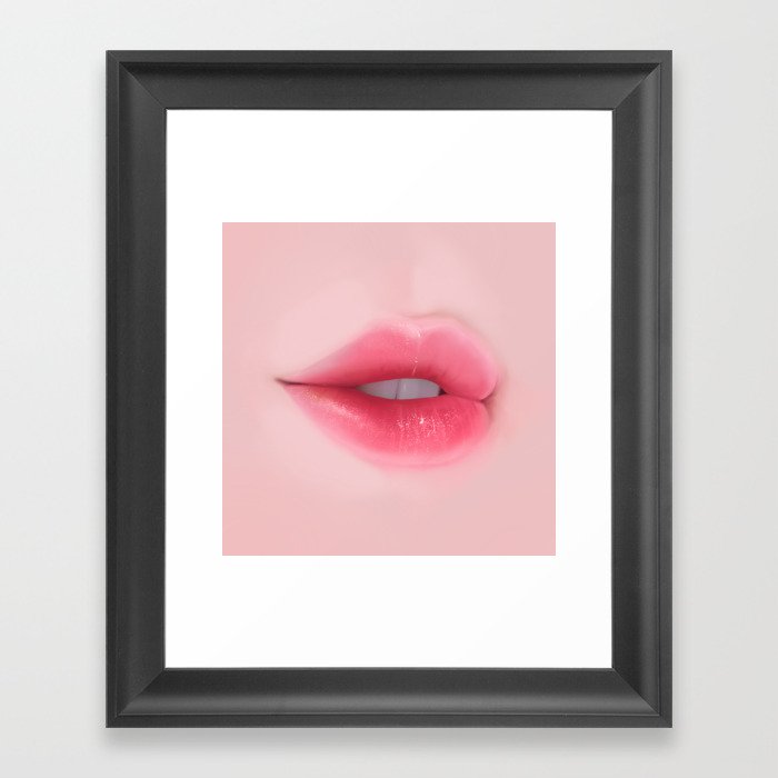 Pink Glossy Lips Framed Art Print