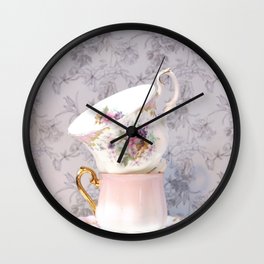 Rosebud Pink Teacups Wall Clock
