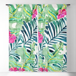 Lush Tropical Fronds & Hibiscus Blackout Curtain
