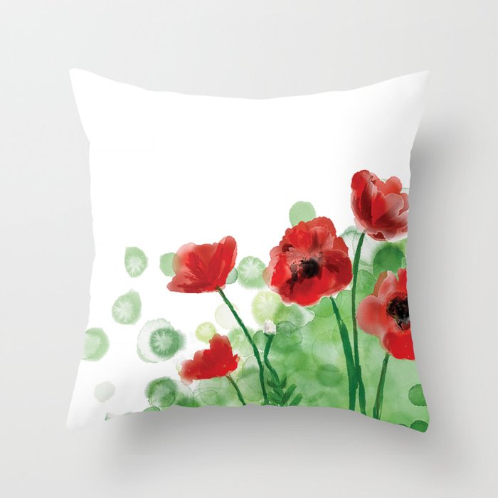 Watercolour Poppies Throw Pillow