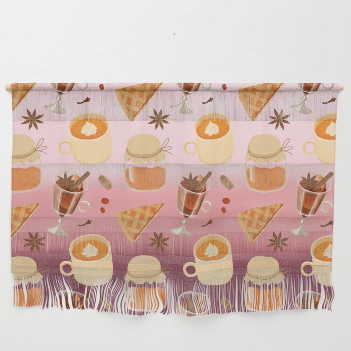 Sweet Pink Orange Brown Breakfast Coffee Pie Ombre Illustration Wall Hanging