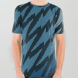 Lightning Bolt in Vertical lines - Blue All Over Graphic Tee