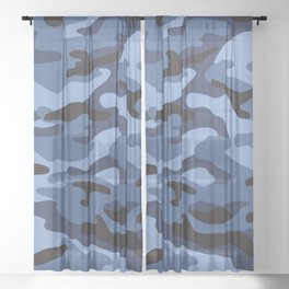Camouflage Pattern Bluie Grey Sheer Curtain