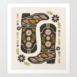 Cowboy boots and flowers Art Print