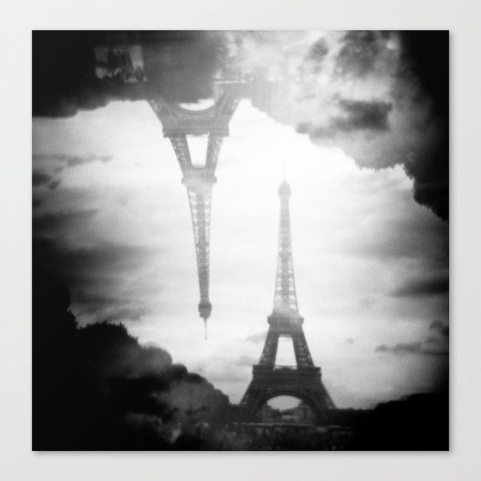 Eiffel Tower Black and White Double Exposure - Paris, France Canvas Print