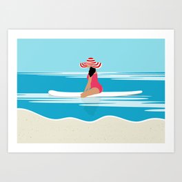 Solo surfing woman Art Print