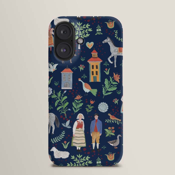 Society6  iPhoneケース  モダン 北欧 S U Swedish Folk Art - Blue iPhone Case by dasBrooklyn | Society6