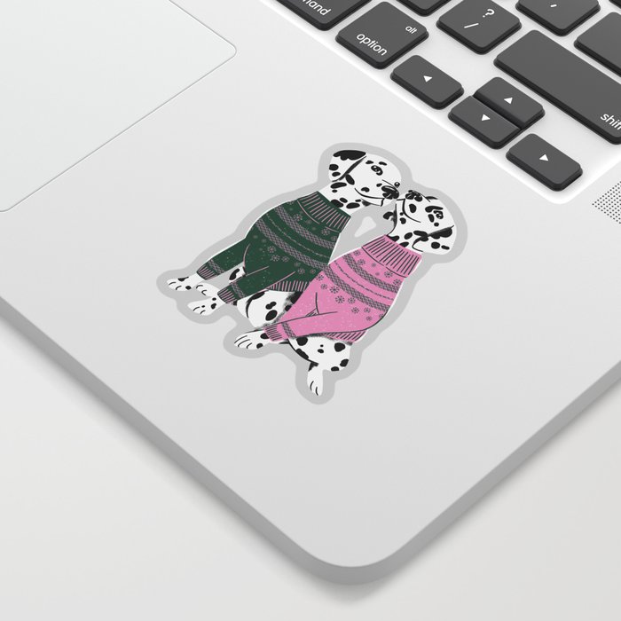 Christmas retro dogs - pink, green and white Sticker