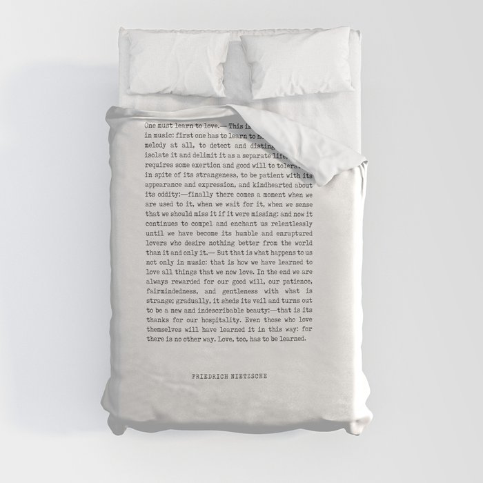 One must learn to love - Friedrich Nietzsche Poem - Literature - Typewriter Print Duvet Cover