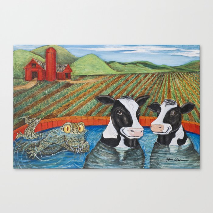 Cows in a Hot Tub Canvas Print