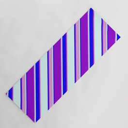 [ Thumbnail: Dark Violet, Plum, Light Cyan & Blue Colored Lined/Striped Pattern Yoga Mat ]