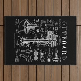 Fishing Boat Outboard Marine Motor Vintage Patent Print Outdoor Rug