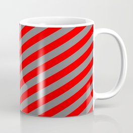 [ Thumbnail: Gray and Red Colored Lined/Striped Pattern Coffee Mug ]