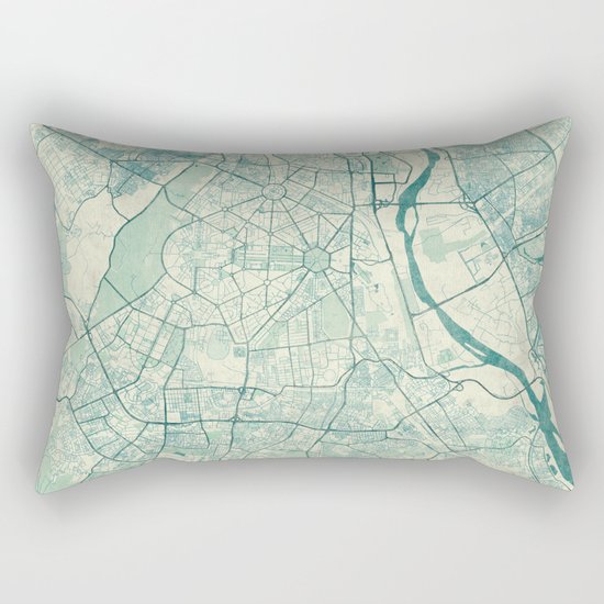 Delhi Map Blue Vintage Rectangular Pillow
