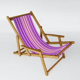 [ Thumbnail: Dark Orchid & Light Pink Colored Lined Pattern Sling Chair ]