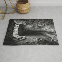 Moonshiners Cave Cliff Dwelling Black and White - Arkansas State Parks Rug