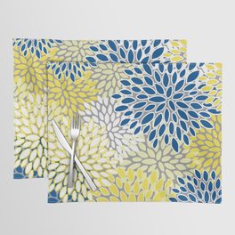 Modern Flowers Art, Blue, Yellow and Gray, Art Prints Placemat
