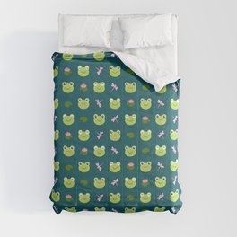Frogs, Dragonflies and Lilypads on Teal Comforters