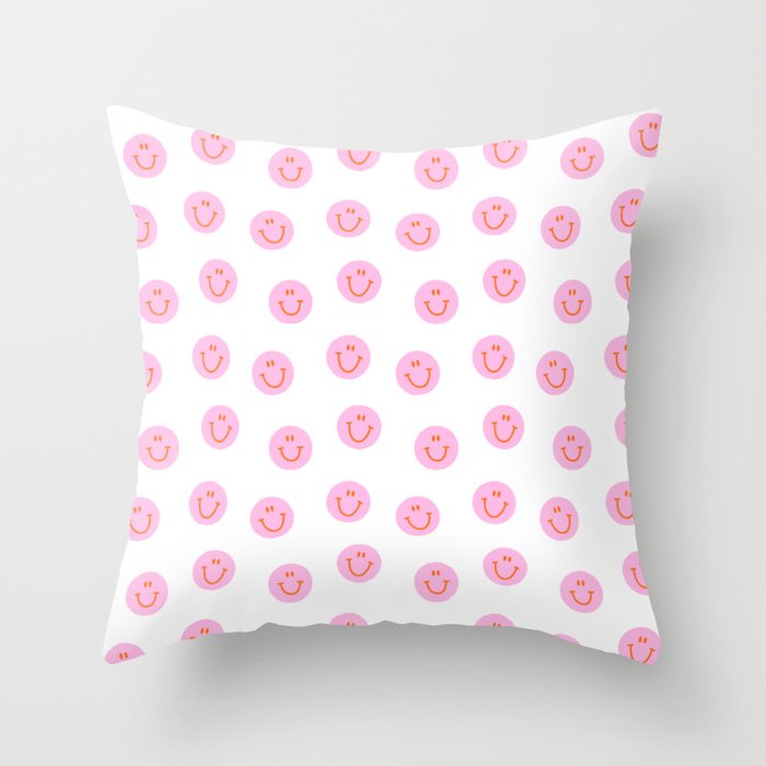 Funny happy face colorful pink cartoon seamless pattern Throw Pillow