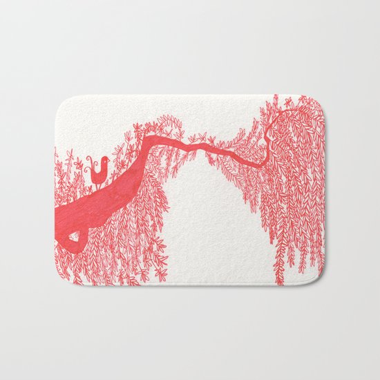 The Songbird and the tree (Red Version) Bath Mat