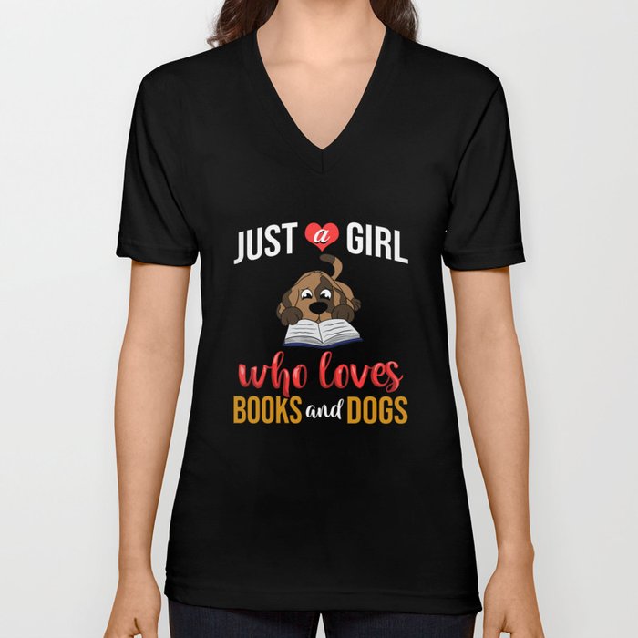 Book Dog Reading Bookworm Librarian Reader V Neck T Shirt